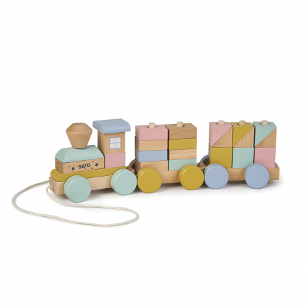 Jucarie din lemn, trenulet cu forme de construit, multicolor, Saro Baby [1]