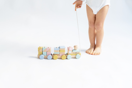 Jucarie din lemn, trenulet cu forme de construit, multicolor, Saro Baby [6]