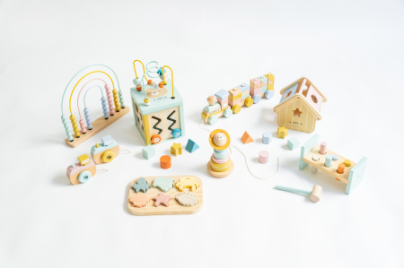Jucarie din lemn, trenulet cu forme de construit, multicolor, Saro Baby [5]