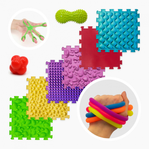 Joaca & Dezvoltare - Kit senzorial ortopedic Ortek – puzzle-uri, mingi și benzi elastice pentru integrare senzorială completă