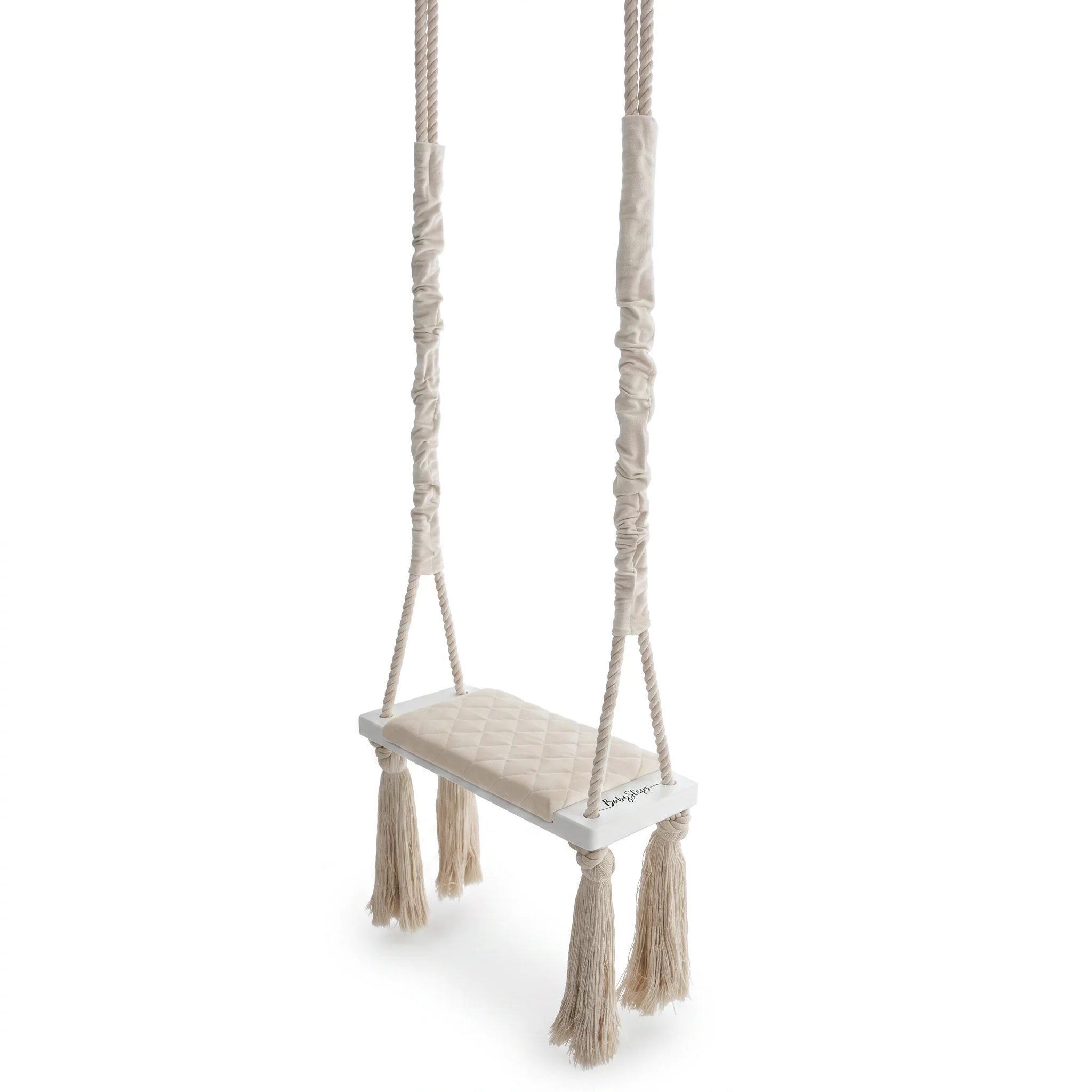 Leagăn copii BabySteps® WoodSwing, lemn, spuma & velvet ecru premium, design scandinav, până la 100 kg [4]