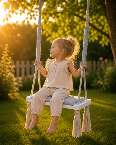 Leagane - Leagăn copii BabySteps® WoodSwing, lemn, spuma & velvet gri premium, design scandinav, până la 100 kg