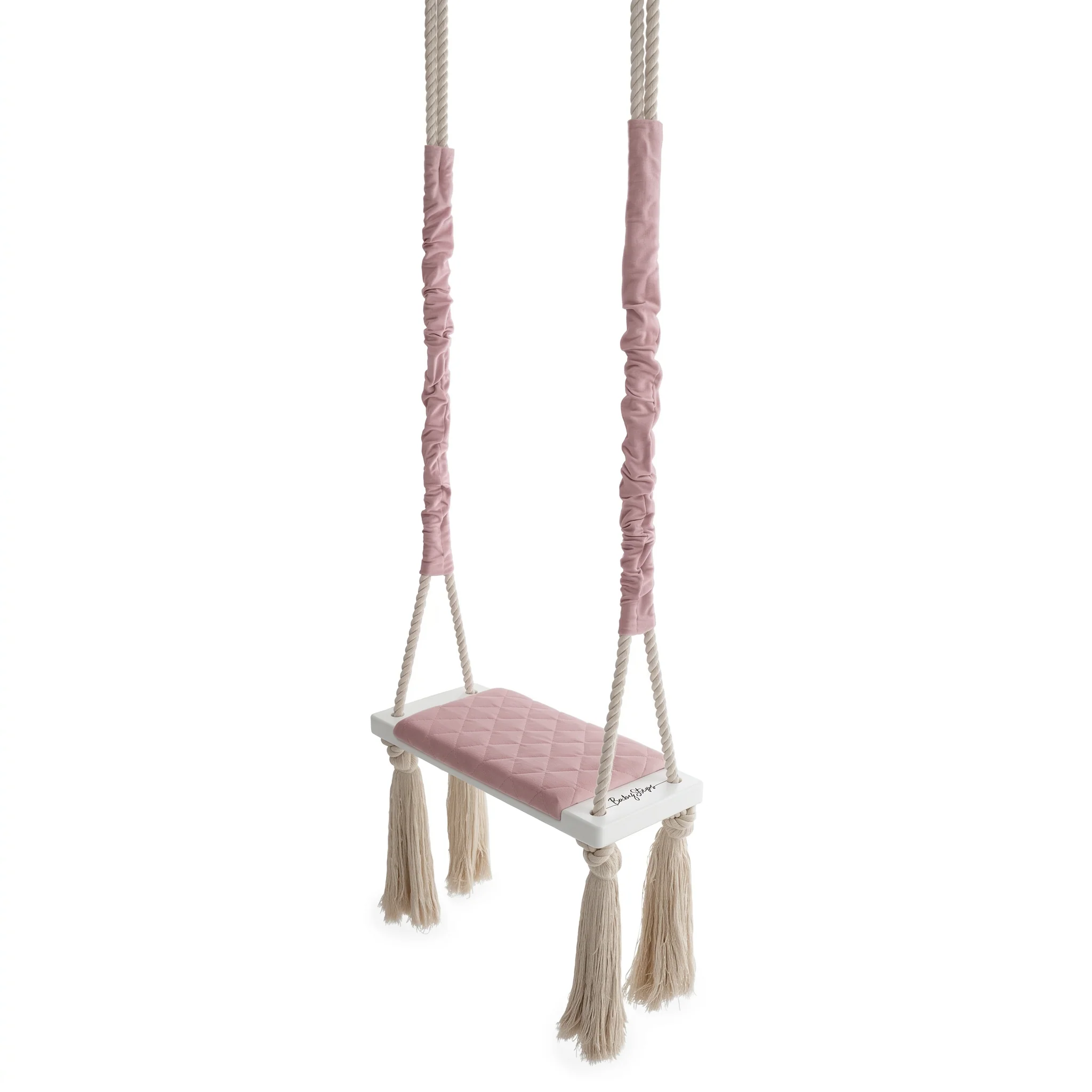 Leagăn copii BabySteps® WoodSwing, lemn, spuma & velvet sepia rose premium, design scandinav, până la 100 kg - BabySteps [4]