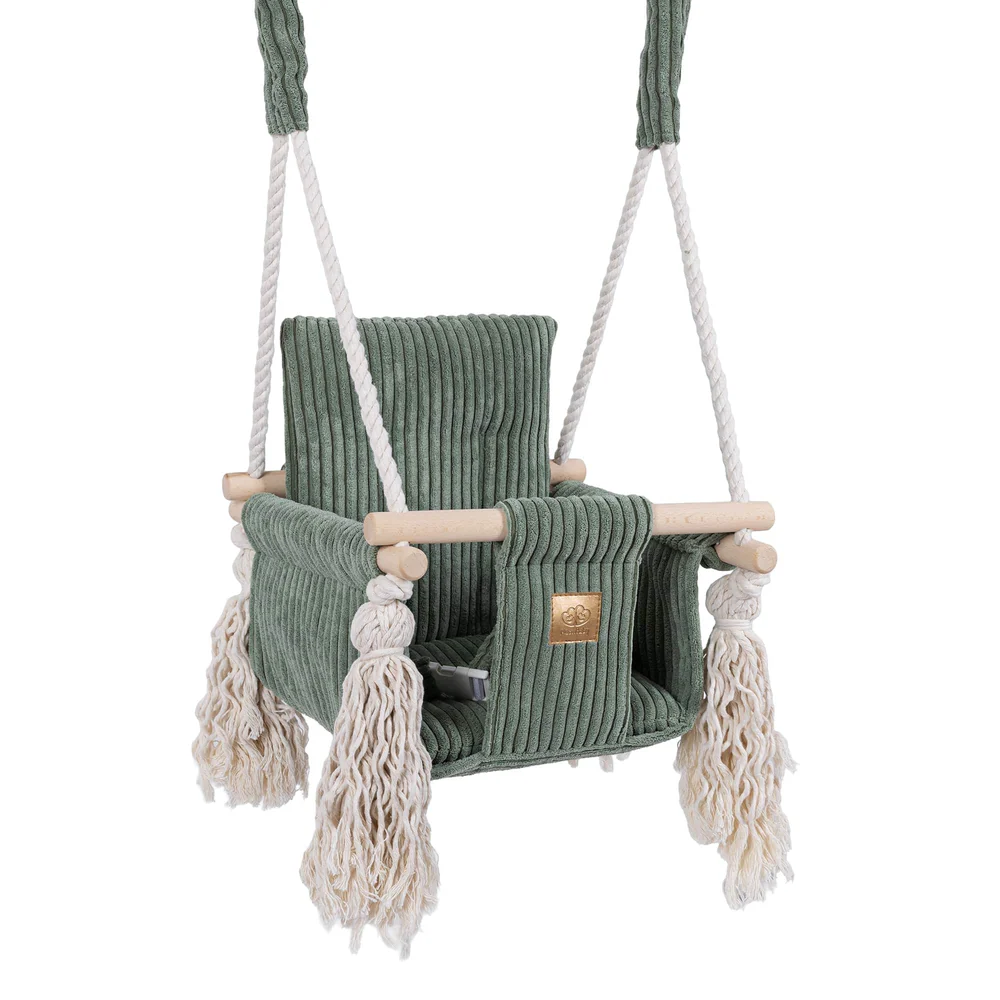 Centre de activitati - Leagăn pătrat pentru copii MeowBaby® Square Swing Aesthetic Olive green– confort, siguranță și design modern