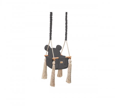 Leagane - Leagan pentru copii si bebelusi, Catifea Velvet, perna detasabila ursulet Teddy Dark Grey