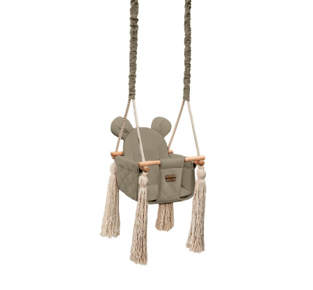 Leagane - Leagan pentru copii si bebelusi, Catifea Velvet, perna detasabila ursulet Teddy Vintage Beige