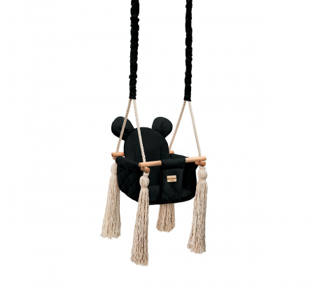 Leagane - Leagan pentru copii si bebelusi, Catifea Velvet, perna detasabila ursulet Teddy Black