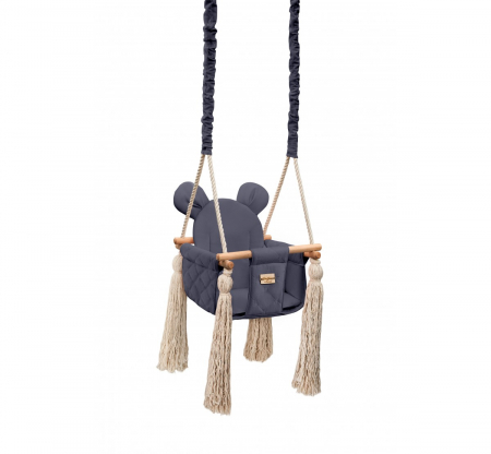 Leagane - Leagan pentru copii si bebelusi, Catifea Velvet, perna detasabila ursulet Teddy Navy