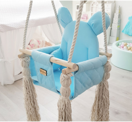 Leagan pentru copii si bebelusi, Catifea Velvet, perna detasabila ursulet Teddy Baby blue [1]