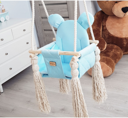 Leagane - Leagan pentru copii si bebelusi, Catifea Velvet, perna detasabila ursulet Teddy Baby blue