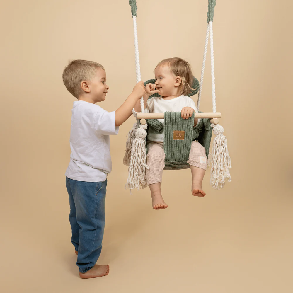 Leagăn pătrat pentru copii MeowBaby® Square Swing Aesthetic Ecru – confort, siguranță și design modern [2]
