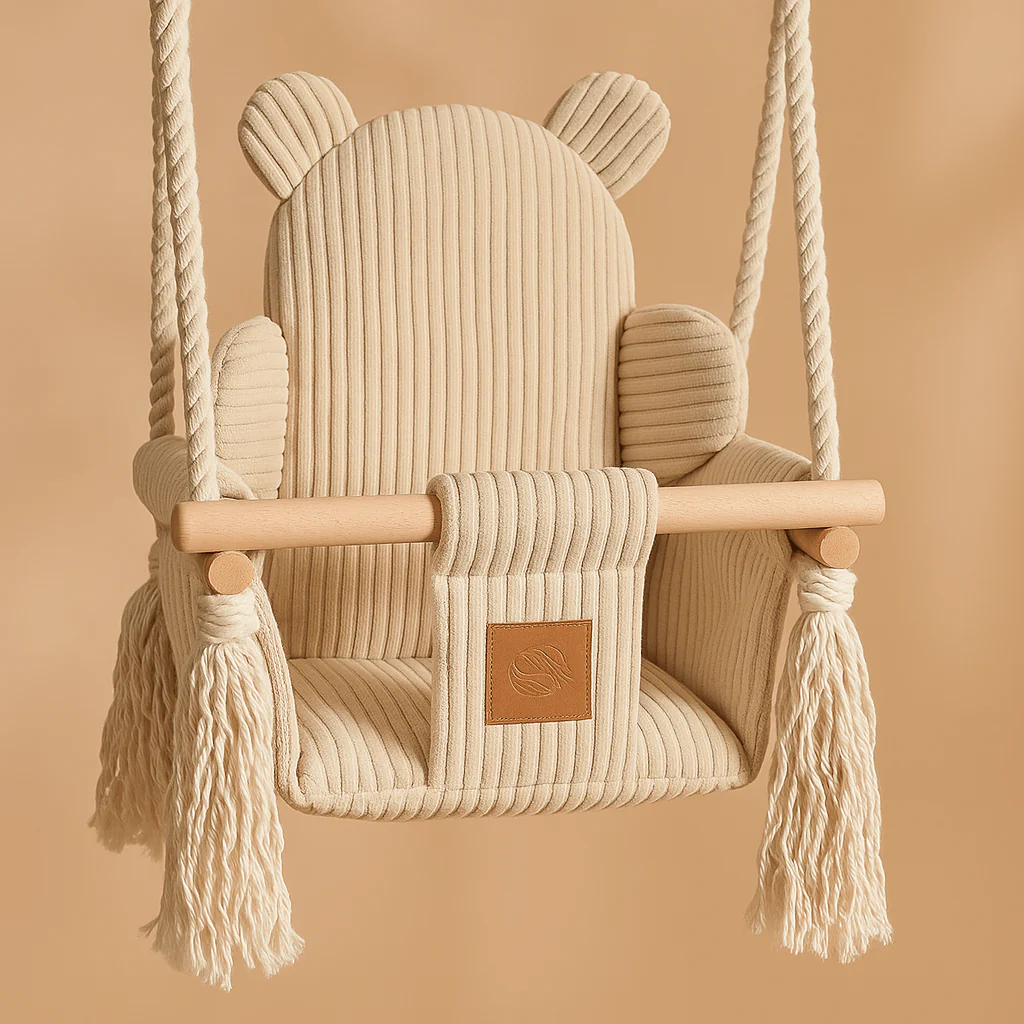 Leagan pentru copii si bebelusi, centuri de siguranta, Catifea reiata, perna ursulet Aesthetic Ecri, MeowBaby [3]