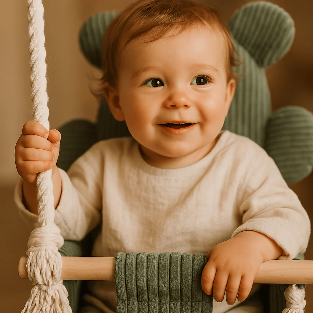 Leagan pentru copii si bebelusi, centuri de siguranta, Catifea reiata, perna ursulet Aesthetic Power Vanilla, MeowBaby [3]