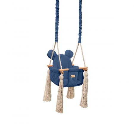 Leagane - Leagan pentru copii si bebelusi, Catifea Velvet, perna detasabila ursulet Teddy Nightshadow Blue