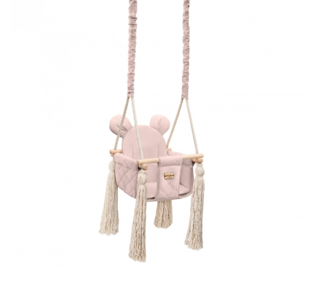 Leagane - Leagan pentru copii si bebelusi, Catifea Velvet, perna detasabila ursulet Teddy Sepia Rose