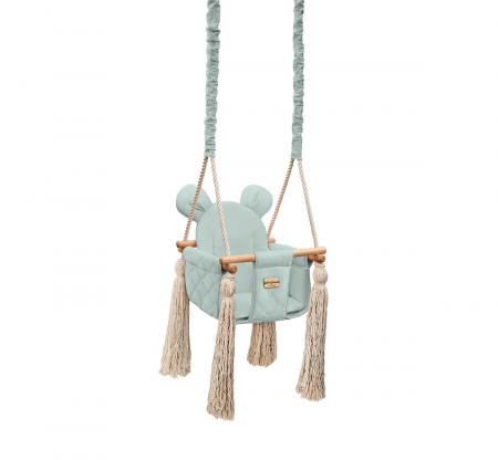 Plimbare & Relaxare - Leagan pentru copii si bebelusi, Catifea Velvet, perna detasabila ursulet Teddy Mint