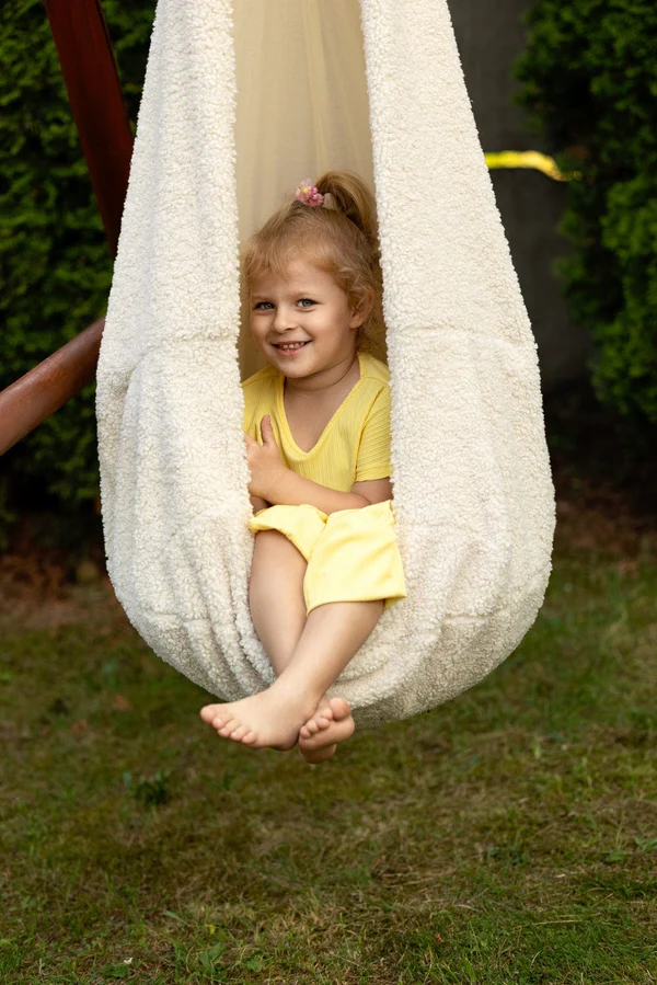 Leagan tip cocon pentru copii MeowBaby® Boucle White  – locul preferat pentru joacă și relaxare [4]