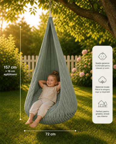 Leagane - Leagan tip cocon pentru copii MeowBaby® Churros Olive Sage Green – locul preferat pentru joacă și relaxare