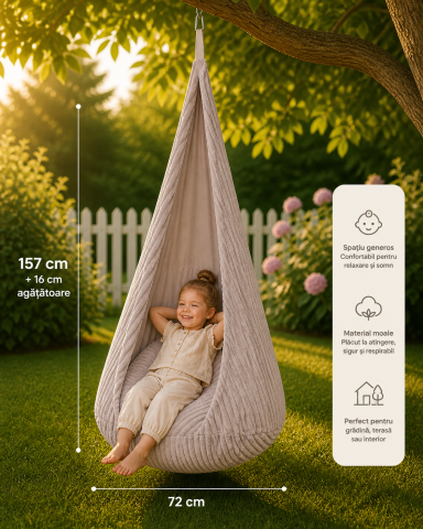 Leagane - Leagan tip cocon pentru copii MeowBaby® Churros Pebble Beige – locul preferat pentru joacă și relaxare