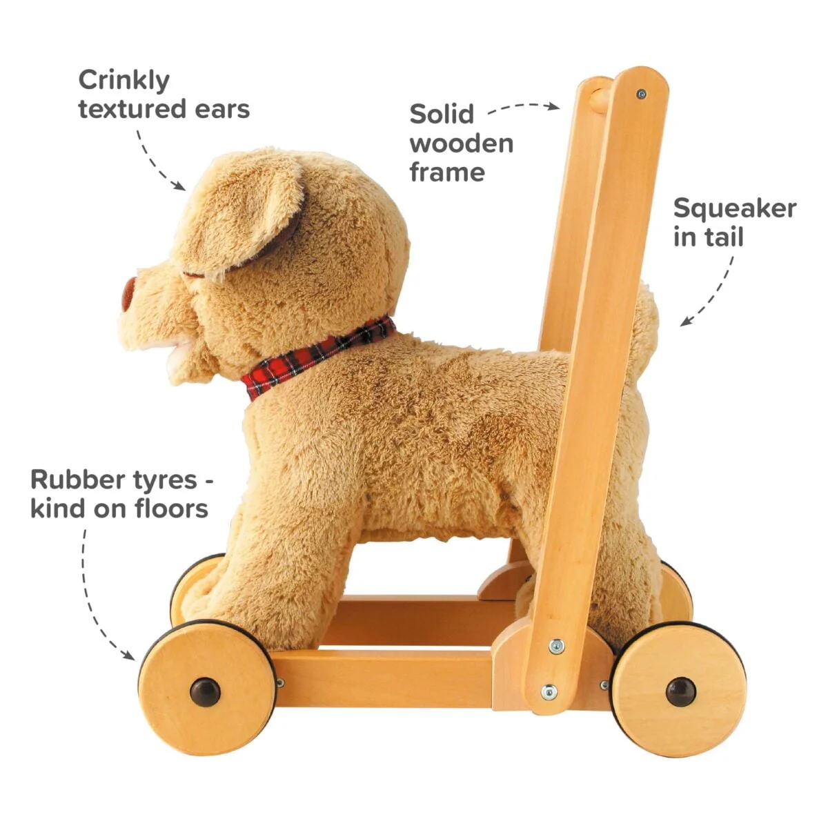 Little Bird Told Me - Dexter Dog Walker, Push Along & Ride On Toy pentru copii de peste 1 an, Golden Labrador Caine Pufos pentru copii mici, Cadru robust din lemn, Scaun căptusit [15]
