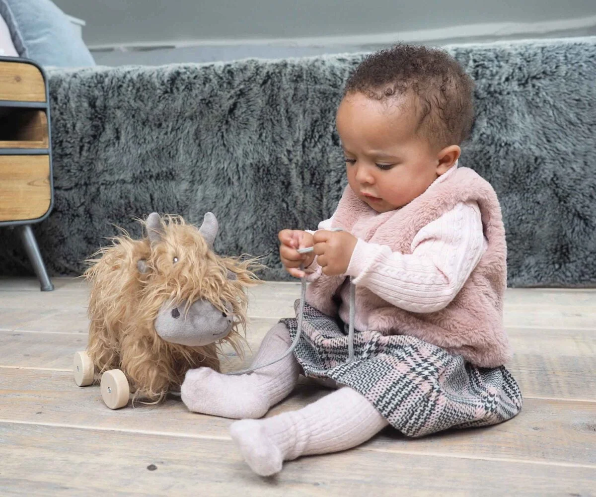 Little Bird Told Me - Hubert Highland Cow Pull Along Toy cu roți detașabile, pentru copii [8]