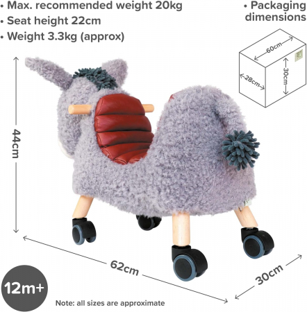 Little Bird Told Me - Magarusul Bojangles Ride On Animal Toy, pentru copii de peste 1 an, Cadru robust din lemn, Scaun căptusit [11]