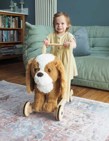 Little Bird Told Me - Peanut Pup Walker, Push Along & Ride On Toy pentru copii de peste 1 an, King Charles Spaniel Caine Pufos pentru copii mici, Cadru robust din lemn, Scaun căptusit [5]