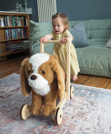 Little Bird Told Me - Peanut Pup Walker, Push Along & Ride On Toy pentru copii de peste 1 an, King Charles Spaniel Caine Pufos pentru copii mici, Cadru robust din lemn, Scaun căptusit [7]