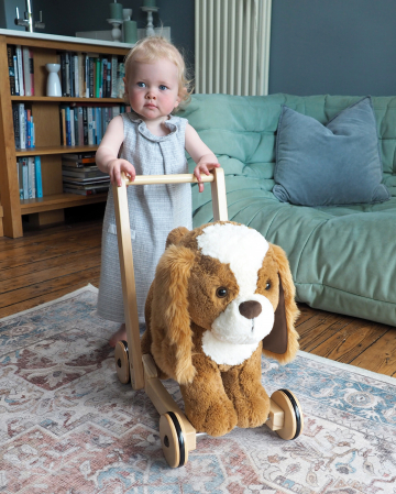 Little Bird Told Me - Peanut Pup Walker, Push Along & Ride On Toy pentru copii de peste 1 an, King Charles Spaniel Caine Pufos pentru copii mici, Cadru robust din lemn, Scaun căptusit [9]
