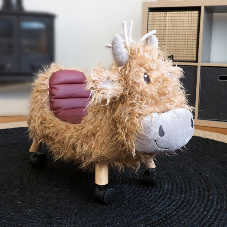 Little Bird Told Me - Văcuța Hubert Highland, Ride On Animal Toy, pentru copii de peste 1 an, Cadru robust din lemn, Scaun căptusit [10]