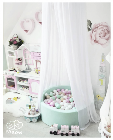 Piscina uscata cu 250 de bile (Alb, Mint, Bej, Roz pastel, Transparent) MeowBaby®, Cupcake, 90x30 cm, Mint [4]