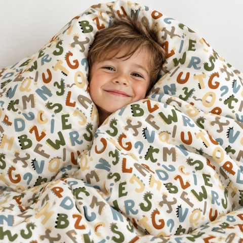 Magic Kids Set Husă Pilotă 100x135cm și Față de Pernă 40x60cm, 100% Bumbac Oeko-Tex, Imprimeu Litere, Reversibil, pentru Pătuț 140x70cm [4]