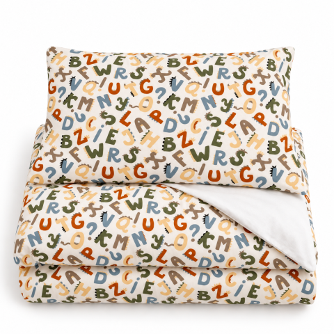 Magic Kids Set Husă Pilotă 100x135cm și Față de Pernă 40x60cm, 100% Bumbac Oeko-Tex, Imprimeu Litere, Reversibil, pentru Pătuț 140x70cm [7]