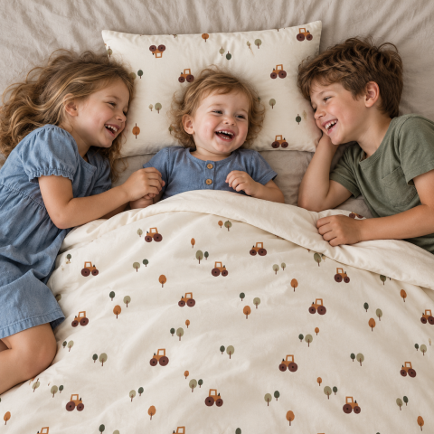 Magic Kids Set Husă Pilotă 100x135cm și Față de Pernă 40x60cm, 100% Bumbac Oeko-Tex, Imprimeu Tractoare, Reversibil, pentru Pătuț 140x70cm [5]