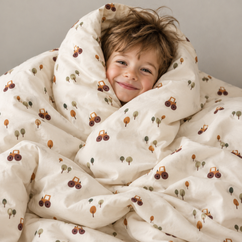 Magic Kids Set Husă Pilotă 100x135cm și Față de Pernă 40x60cm, 100% Bumbac Oeko-Tex, Imprimeu Tractoare, Reversibil, pentru Pătuț 140x70cm [7]