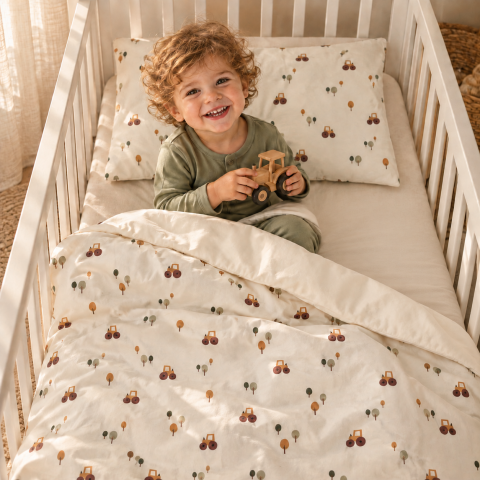 Magic Kids Set Husă Pilotă 100x135cm și Față de Pernă 40x60cm, 100% Bumbac Oeko-Tex, Imprimeu Tractoare, Reversibil, pentru Pătuț 140x70cm [3]
