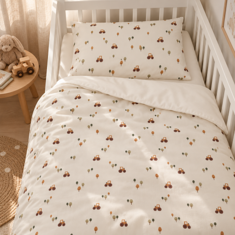 Magic Kids Set Husă Pilotă 100x135cm și Față de Pernă 40x60cm, 100% Bumbac Oeko-Tex, Imprimeu Tractoare, Reversibil, pentru Pătuț 140x70cm [2]