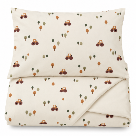 Magic Kids Set Husă Pilotă 100x135cm și Față de Pernă 40x60cm, 100% Bumbac Oeko-Tex, Imprimeu Tractoare, Reversibil, pentru Pătuț 140x70cm [9]