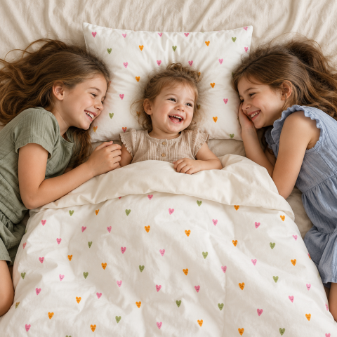 Magic Kids Set Husă Pilotă 100x135cm și Față de Pernă 40x60cm, 100% Bumbac Oeko-Tex, Imprimeu Inimi, Reversibil, pentru Pătuț 140x70cm [3]