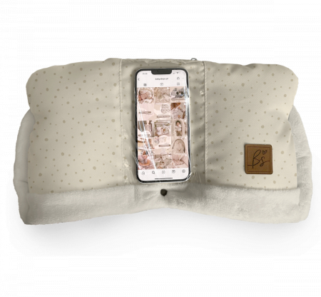 Articole transport - Manusi calduroase pentru carucior universal, Buzunar special pentru acces rapid la telefon, Pentru vremea rece, Impermeabile, Inchidere prin capse, Bej