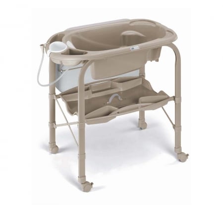 Masa de baie pliabila cu saltea de infasat, cadita anatomica cu furtun, roti cu blocatori, Cambio Deluxe, alb [1]