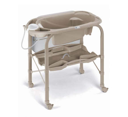 Masa de baie pliabila cu saltea de infasat, cadita anatomica cu furtun, roti cu blocatori, Cambio Deluxe, bej [2]