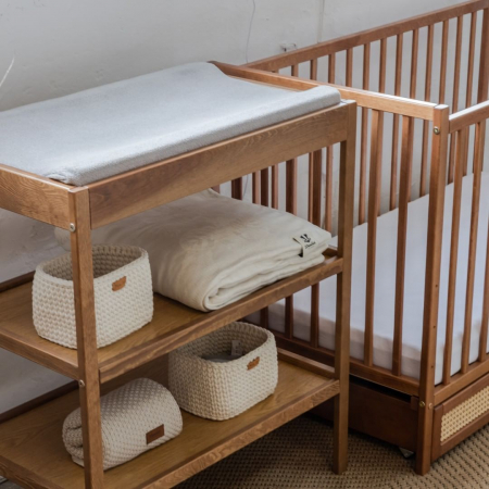Masă de Înfășat Woodies Classic Changer – Lemn Masiv Vintage, 76x44x86 cm, cu 2 Rafturi Înalte [4]