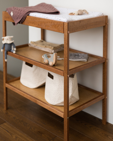 Masă de Înfășat Woodies Classic Changer – Lemn Masiv Vintage, 76x44x86 cm, cu 2 Rafturi Înalte [18]