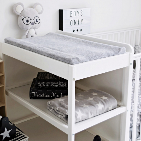 Masa infasat pentru bebelusi, lemn masiv, Vintage 76 x 44 x 86 cm, Cu 2 Rafturi De Depozitare Inalte, inclus Saltea din spuma, husa detasabila bumbac, Woodies, 40 x 70 cm [16]