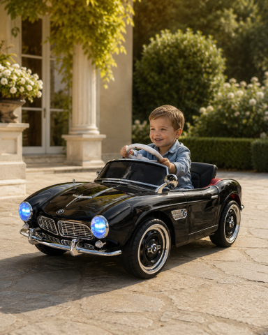Mașinuțe electrice 12V - Mașină electrică BMW 507 12V Negru Metalic, Licență Oficială – Design Clasic, Telecomandă 2.4G