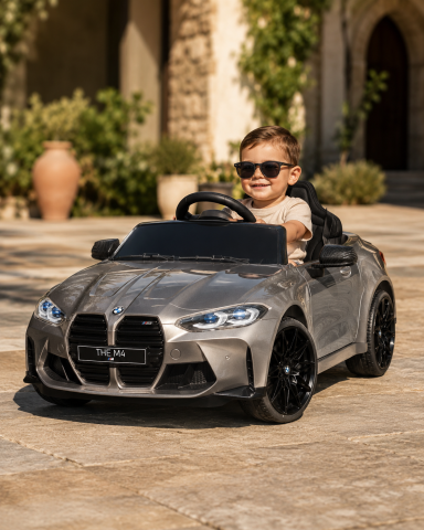 Mașină electrică BMW M4 12V Gri Metalic, Licență Oficială – Telecomandă 2.4G, Scaun Piele [2]
