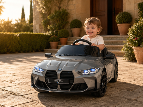 Mașină electrică BMW M4 12V Gri Metalic, Licență Oficială – Telecomandă 2.4G, Scaun Piele [1]