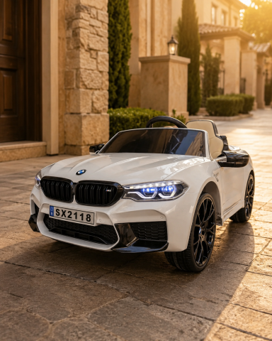 Mașinuțe electrice 24V - Mașină electrică BMW M5 24V Gri Metalic, Licență Oficială – Telecomandă 2.4G, Scaun Piele