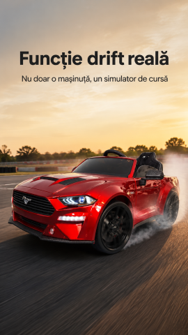 Mașinuțe electrice 24V - Mașină electrică Ford Mustang 24V, licență oficială – Drift & Telecomandă, roșu metalic premium